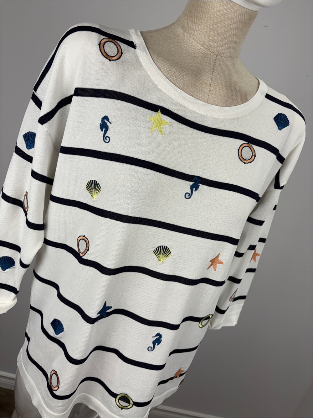 Picadilly Canada Coastal Nautical Striped Knit Sweater Embellished S - Picture 4 of 10